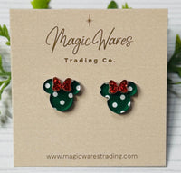 Thumbnail for Stud Green Polka Dot with Sparkly Bow Earrings (Pre-Order)