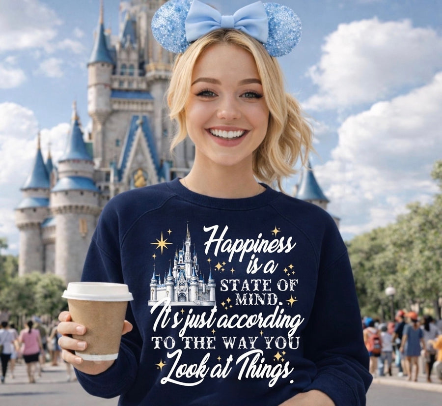 Crewneck- Navy Happiness Is State Of Mind (Pre-Order)