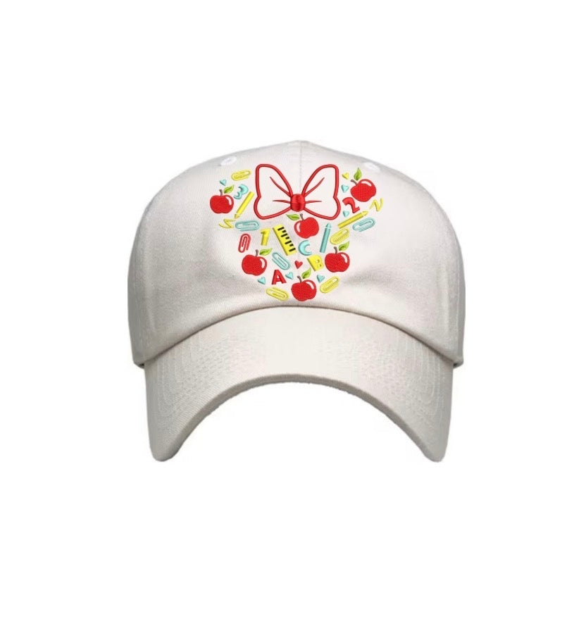 White Embroidered Mouse Teacher  Hat (Pre-Order)