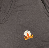 Thumbnail for V-Neck Haunted Castle Embroidered  Tee