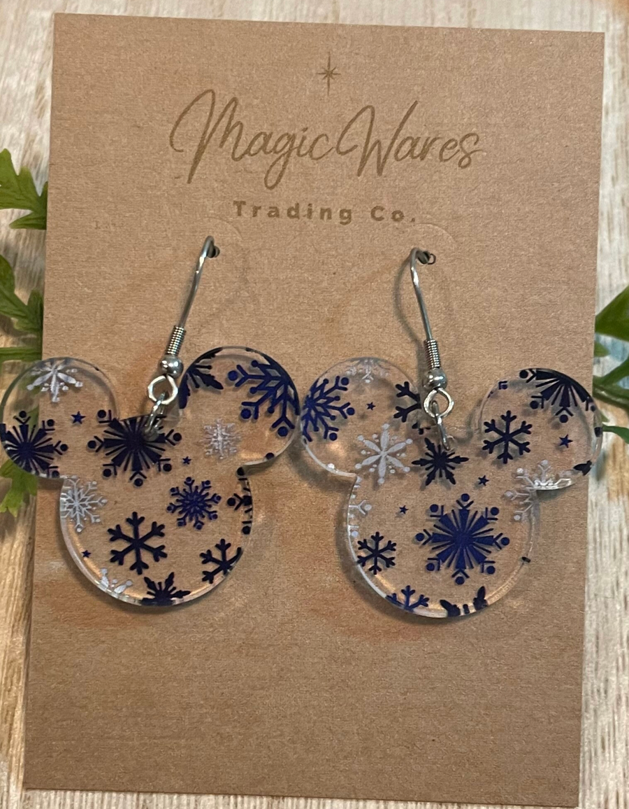 Clear Frozen Snowflake Dangles Earrings (Pre-Order)
