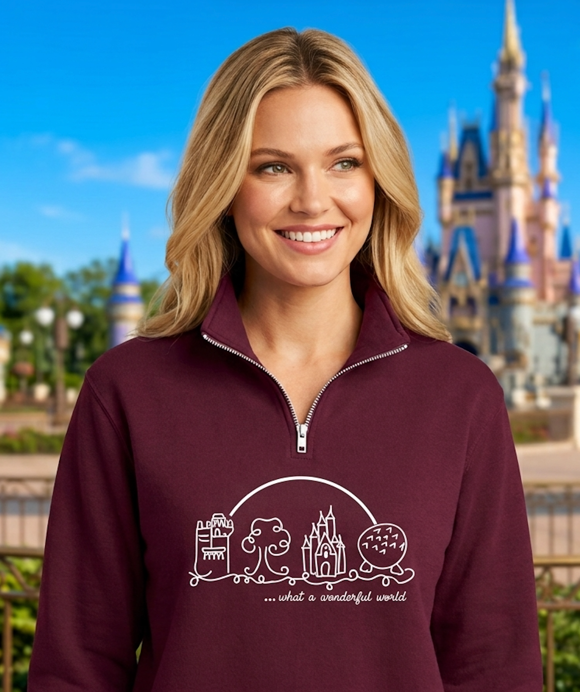 Maroon Quarter Zip What A Wonderful World Embroidered  (Pre-Order)