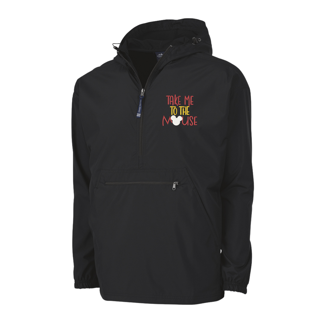 Black Embroidered Take Me To The Mouse  Rain Jacket Quarter Zip (Pre-Order)