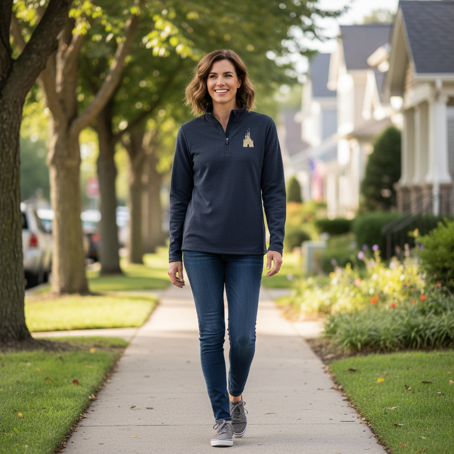 Navy Embroidered Tri-Blend Quarter Zip Sparkly Castle (Pre-Order)
