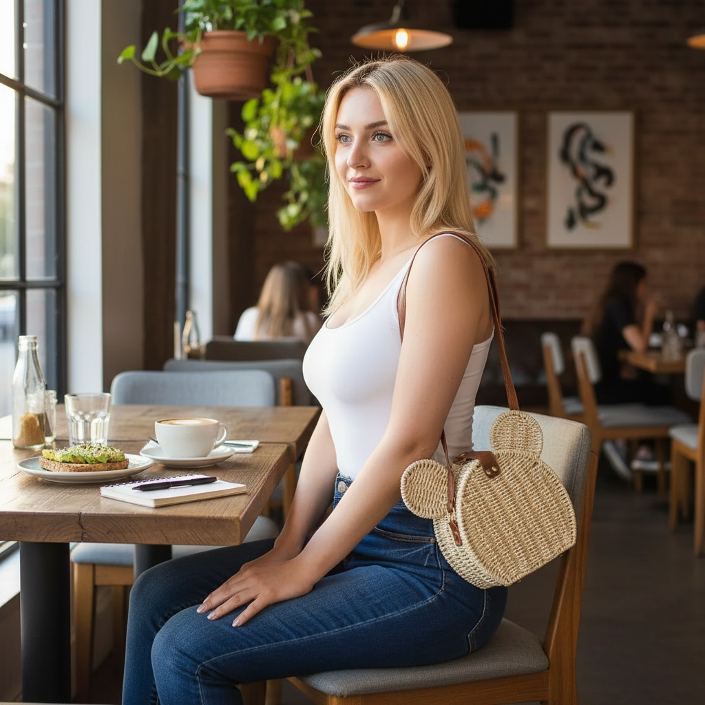 Ear Rattan Straw Wicker Basket Frame Crossbody Evening Bag