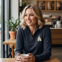 Thumbnail for Navy Embroidered Tri-Blend Quarter Zip Sparkly Castle (Pre-Order)