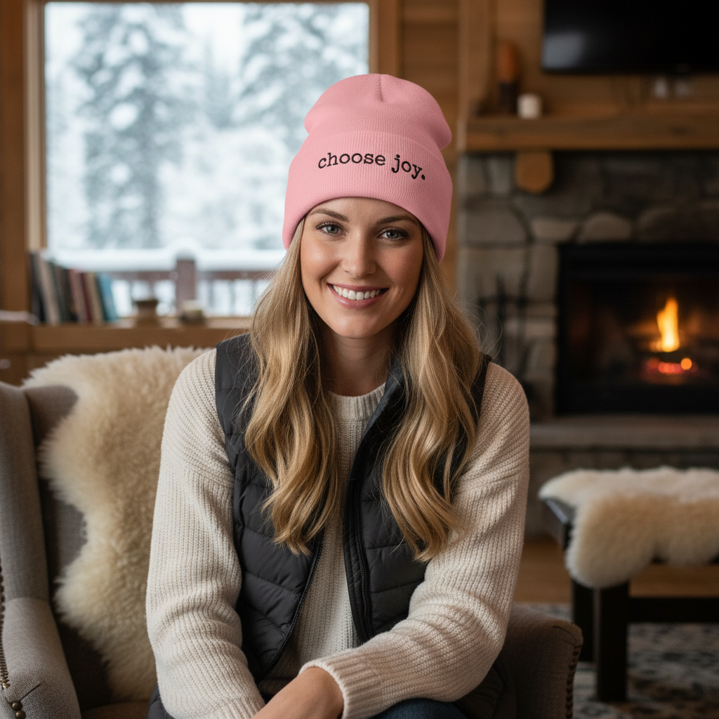 Choose Joy Embroidered Cuffed Beanie