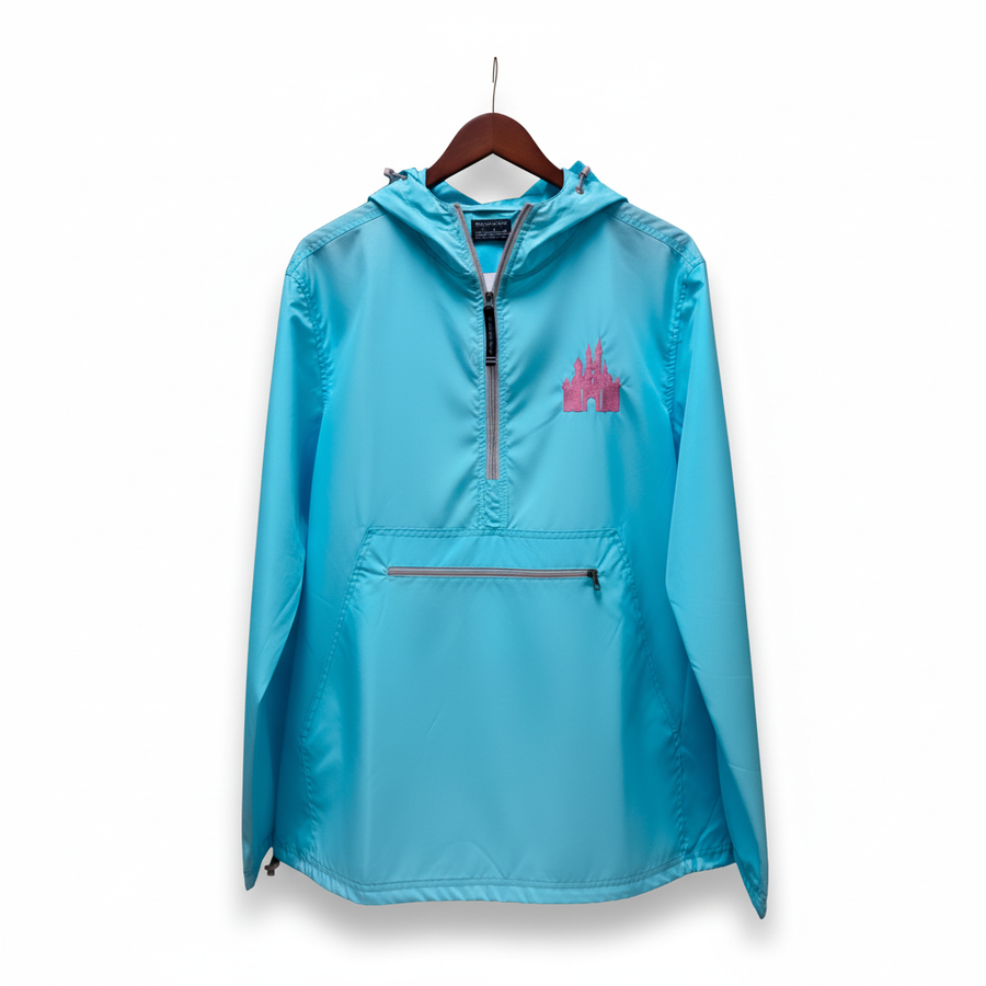 Aqua Quarter Zip Charles River Rain Jacket- Metallic Pink Castle