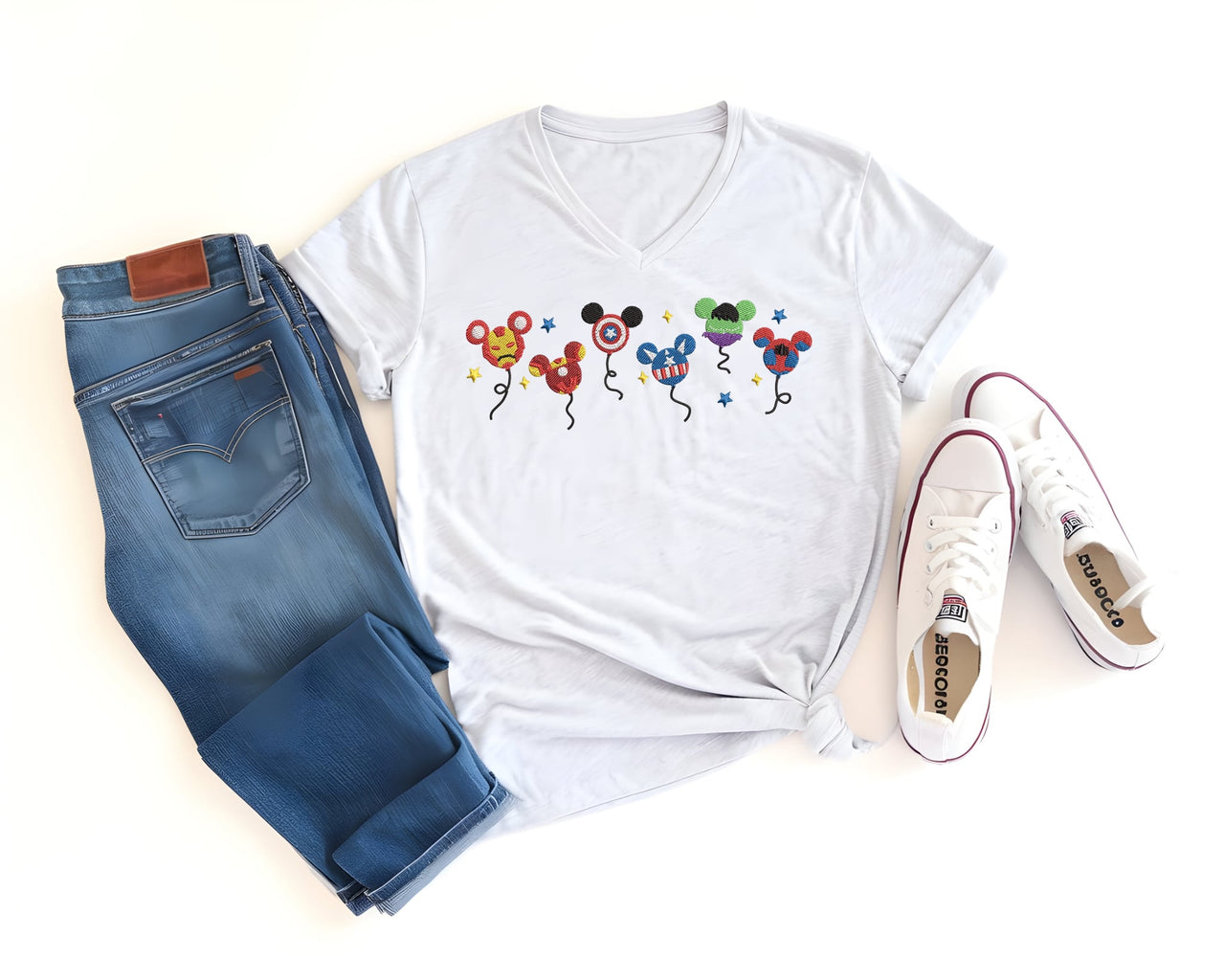 V-neck Embroidered Ash Super Hero Tee (Pre-Order)