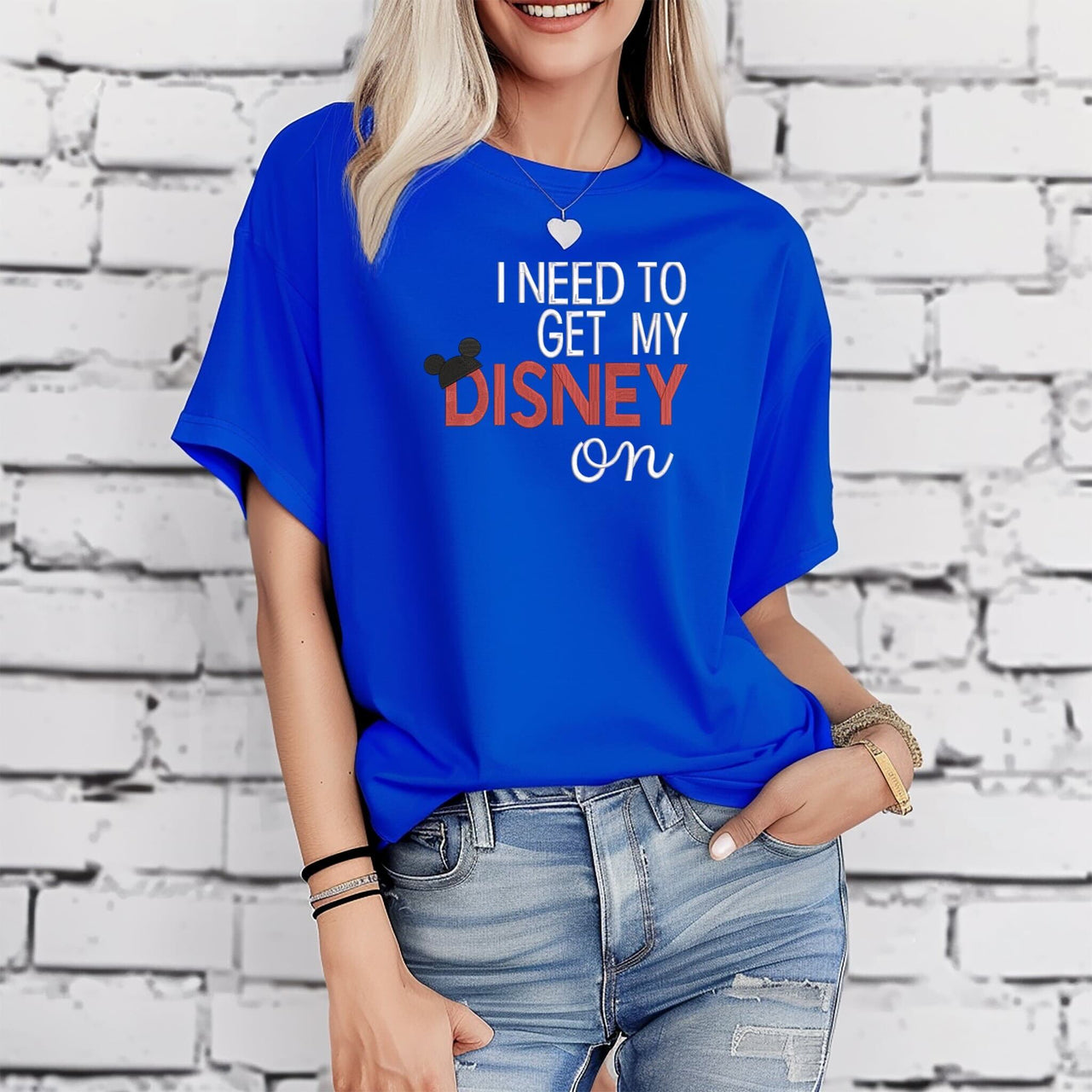Royal Blue Embroidered Need To Get My Disney On Tee  (Pre-Order)