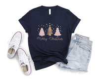 Thumbnail for V-Neck Navy Embroidered Christmas Tree Tee (Pre-Order)