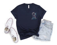Thumbnail for V-Neck Embroidered Navy Ice Princess Tee (Pre-Order)