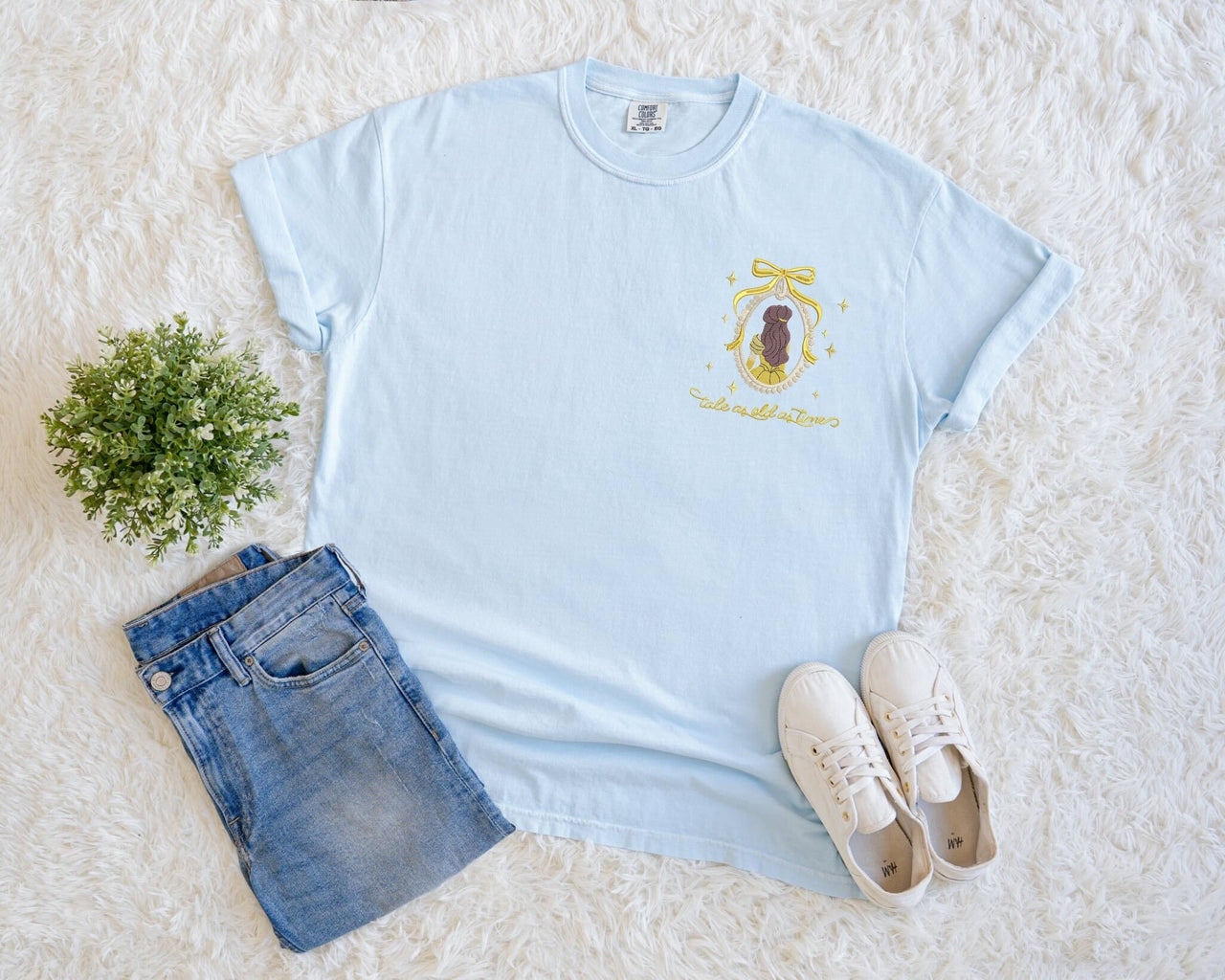 Chambray Embroidered Tale As Old As Time Tee  (Pre-Order)