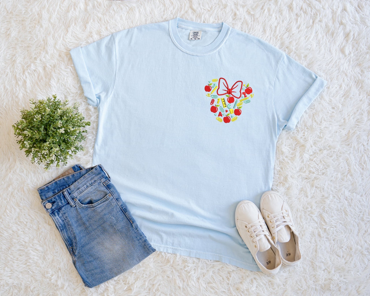 Teacher Mouse Embroidered Chambray Tee (pre-order)