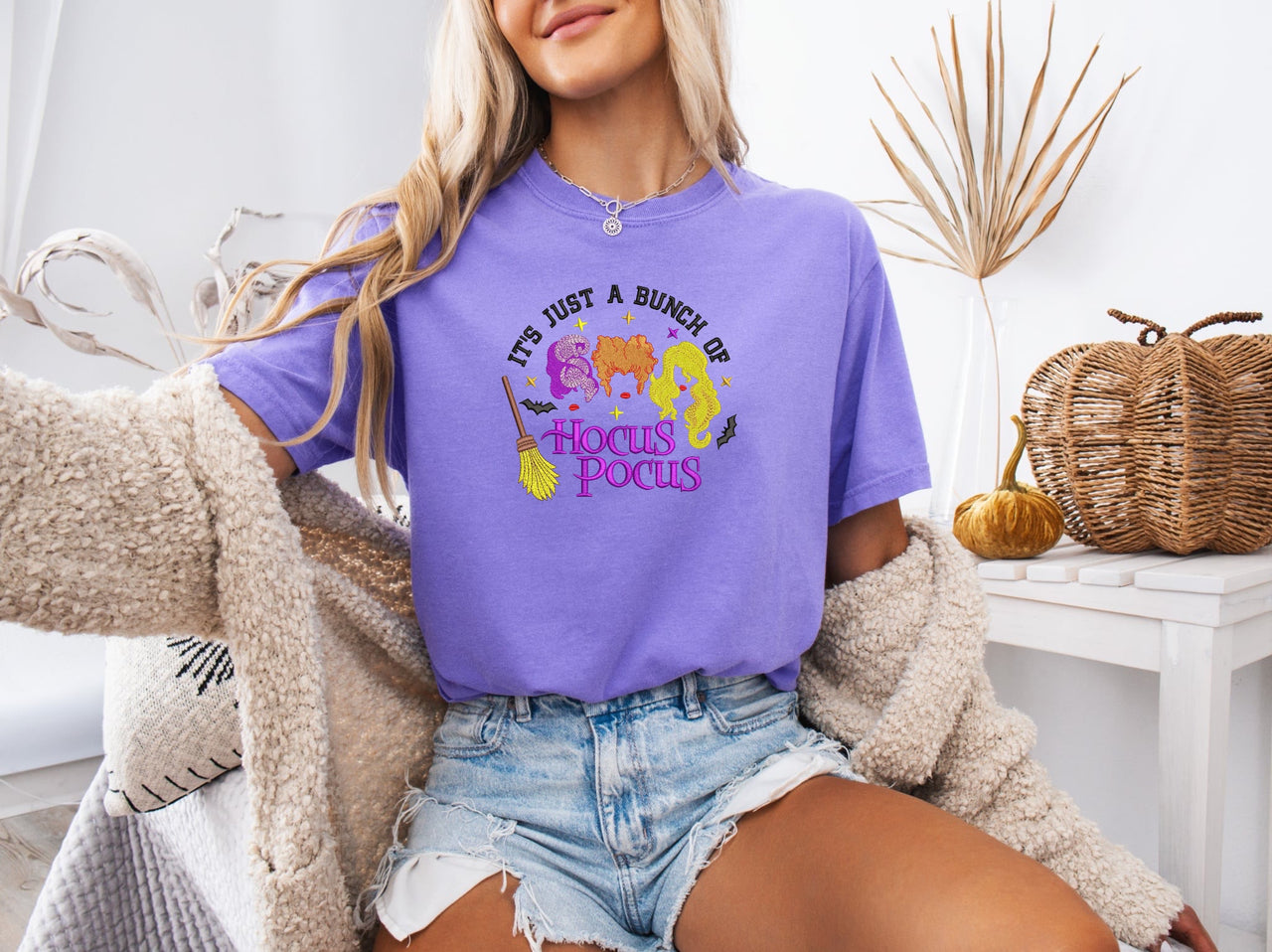 Violet Embroidered Bunch Of Hocus Pocus Tee  (Pre-Order)