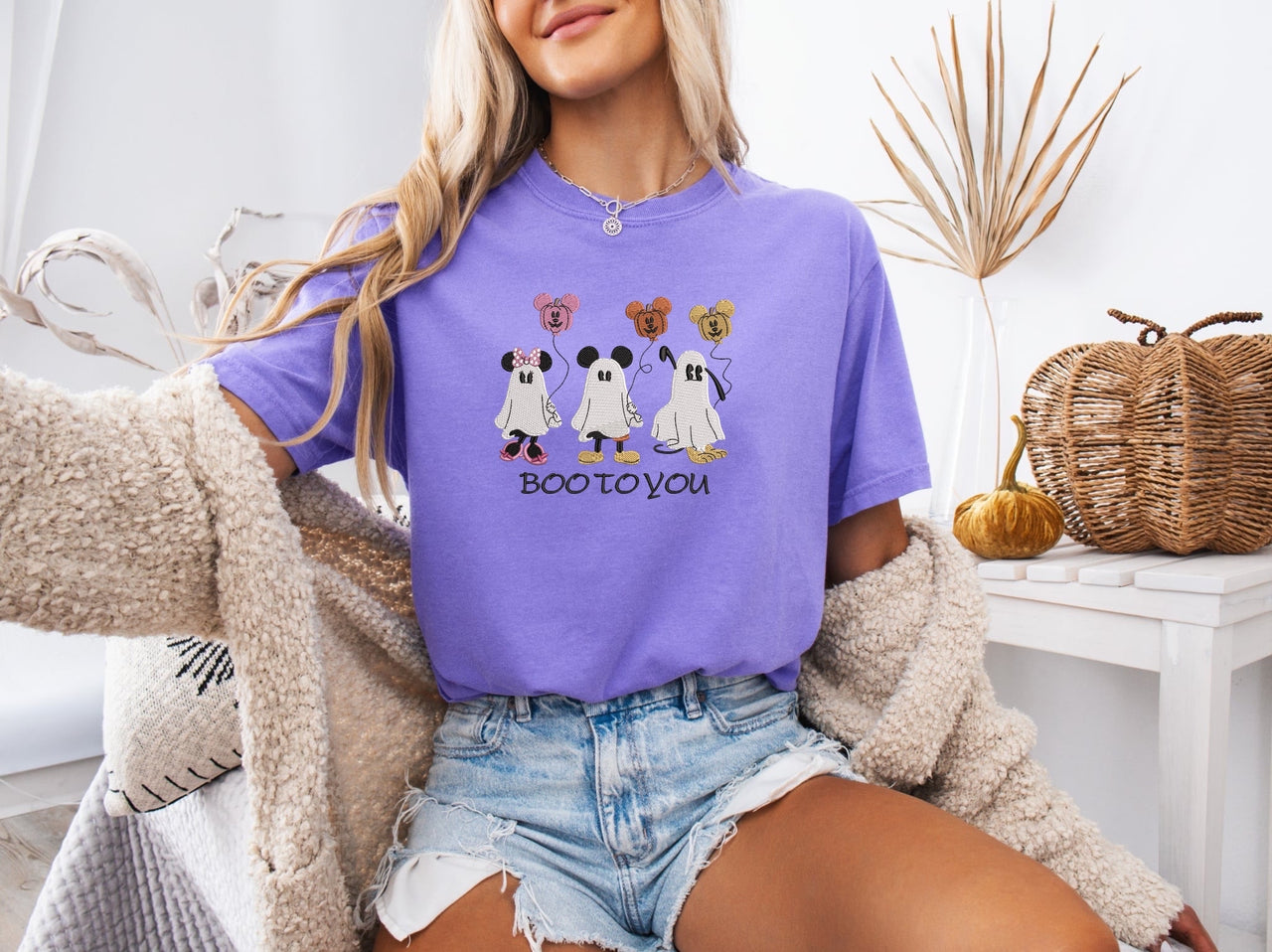 Violet Embroidered 3 Ghosts Tee  (Pre-Order)