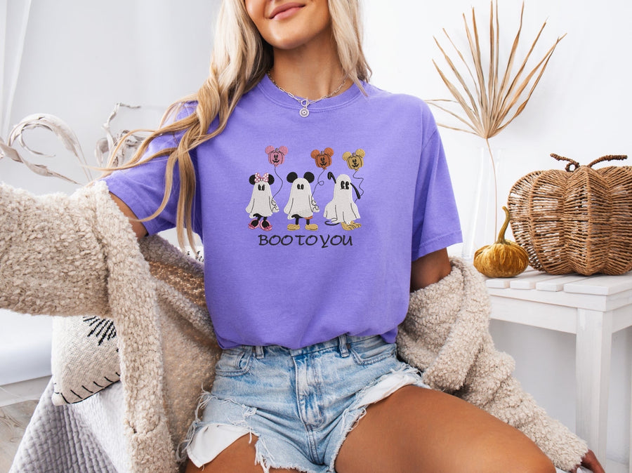 Violet Embroidered 3 Ghosts Tee  (Pre-Order)
