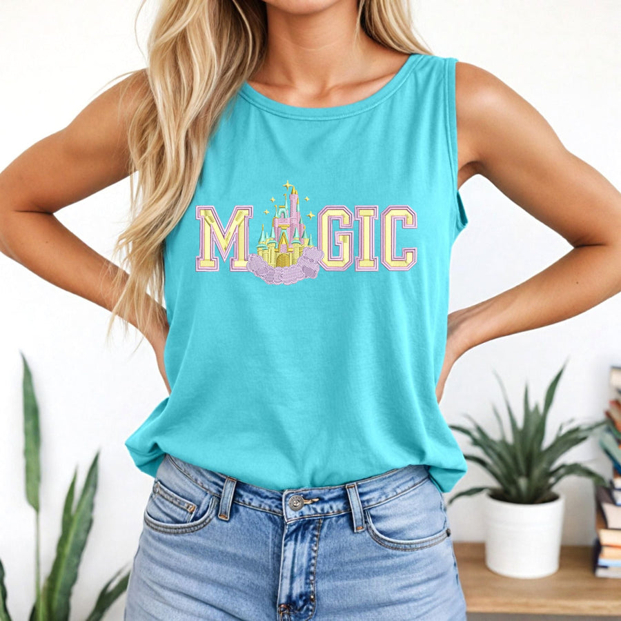 Tank Top -  Lagoon Blue Embroidered Magic  (Pre-Order)