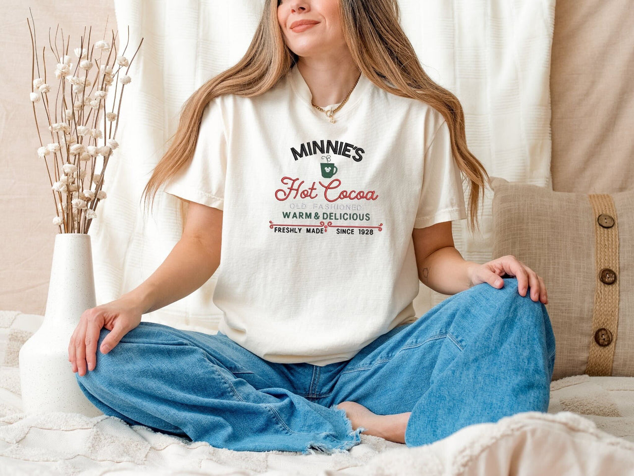 Warm & Delicious Hot Cocoa Ivory Embroidered Tee  (Pre-Order)