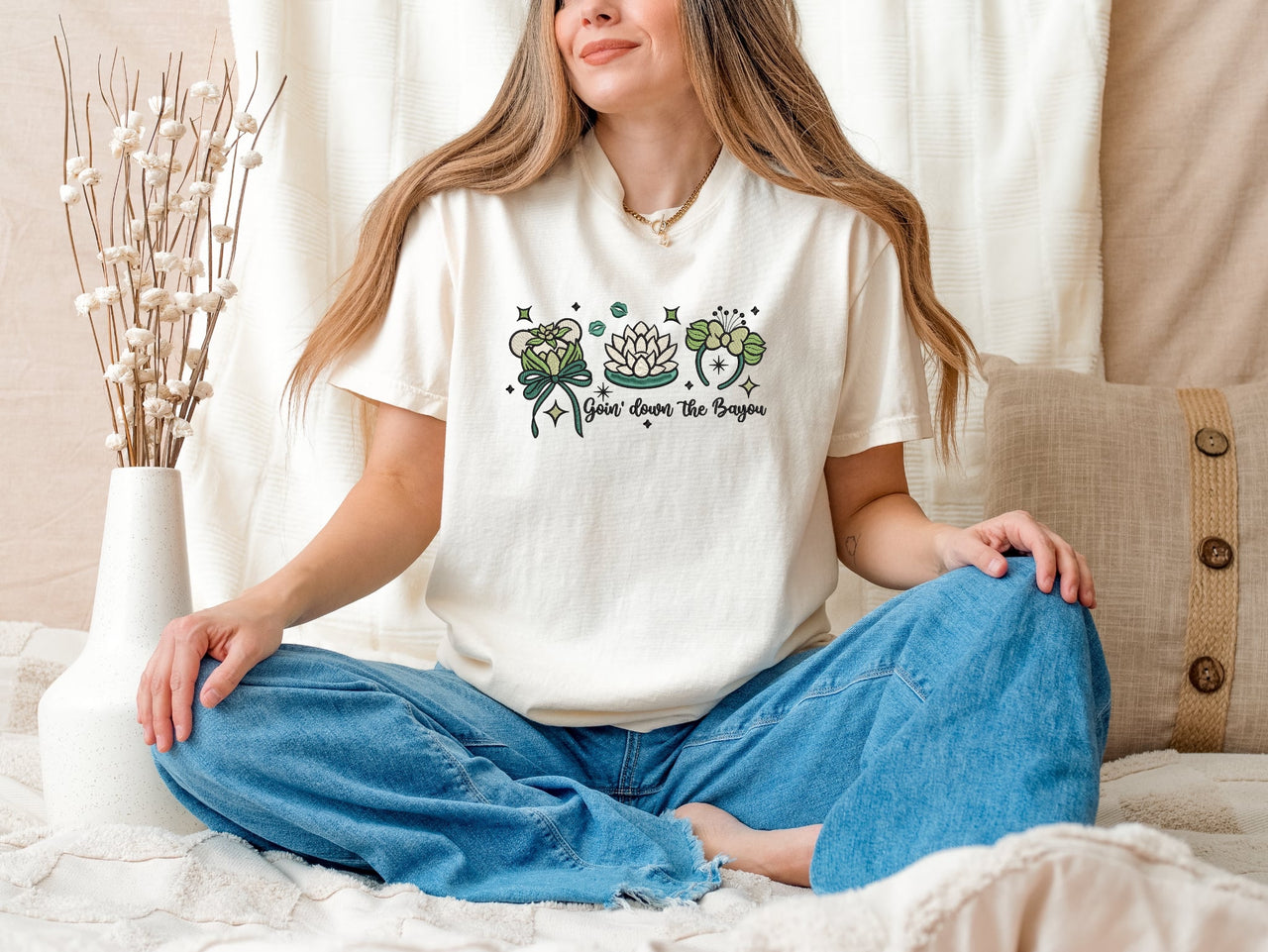 Ivory Goin' Down By Bayou Embroidered Tee  (Pre-Order)