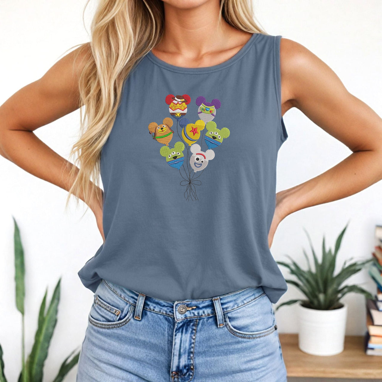 Blue Jean Character Balloon Embroidered Tank Top (Pre-Order)