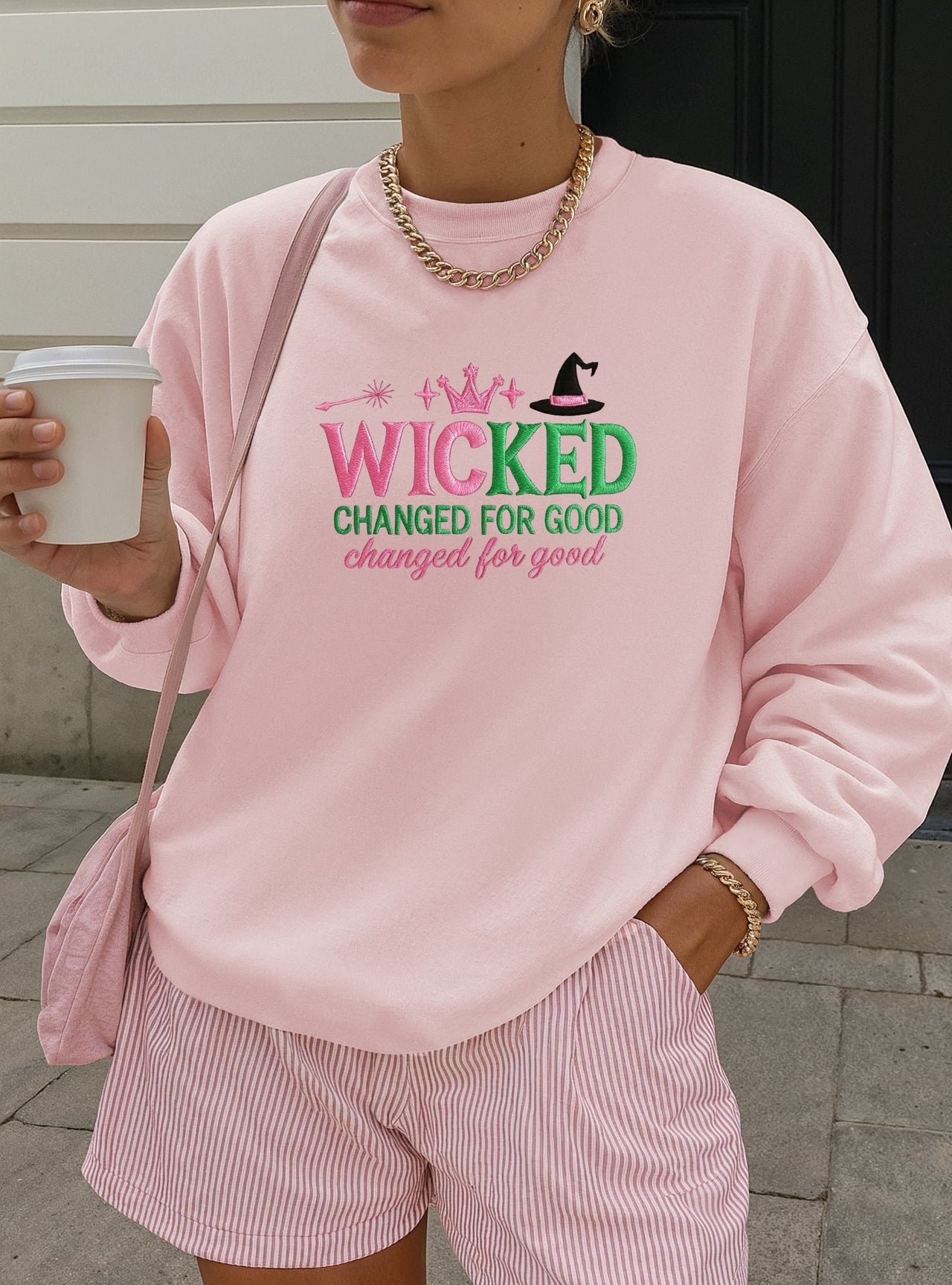 Crewneck- Light Pink Embroidered Changed For Good (Pre-Order)