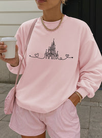 Thumbnail for Crewneck- Light Pink Embroidered Line Art Castle (Pre-Order)