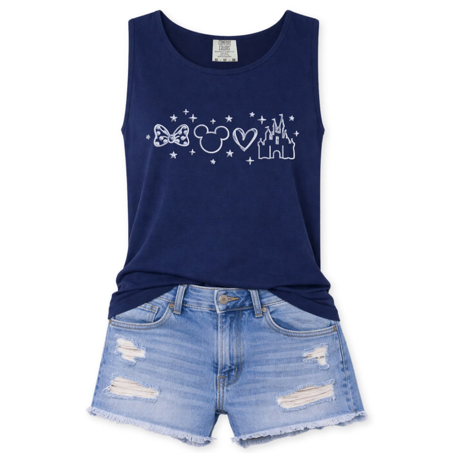 Tank Top - Embroidered  Navy Mouse Castle  (Pre-Order)