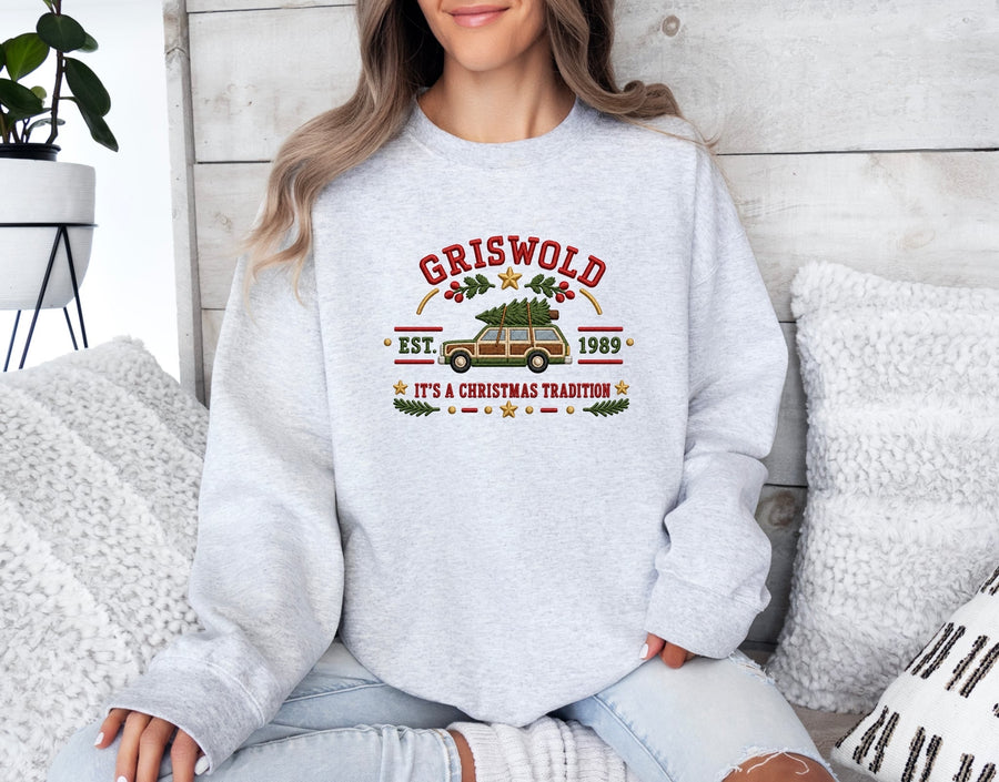 Sports Grey Embroidered Christmas Tradition Crewneck (Pre-Order)