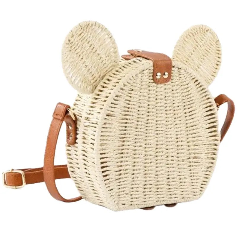 Ear Rattan Straw Wicker Basket Frame Crossbody Evening Bag