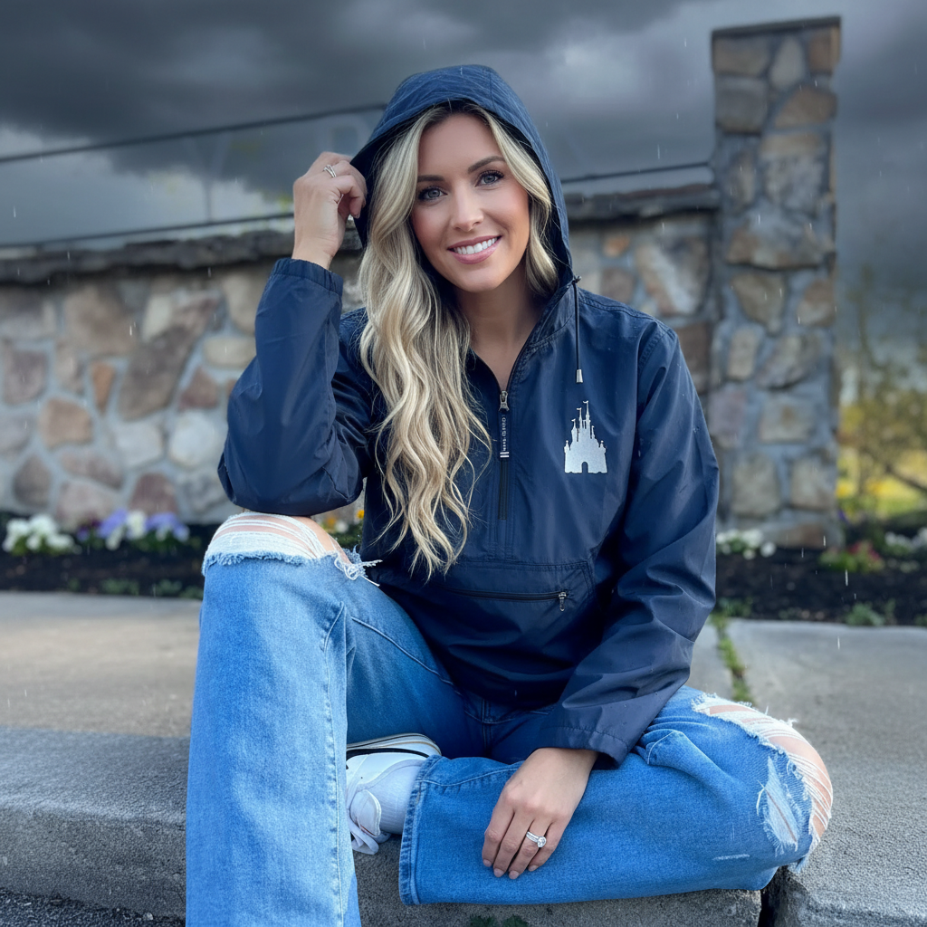 Sparkly Castle Navy Rain Jacket Quarter Zip