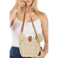 Thumbnail for Ear Rattan Straw Wicker Basket Frame Crossbody Evening Bag