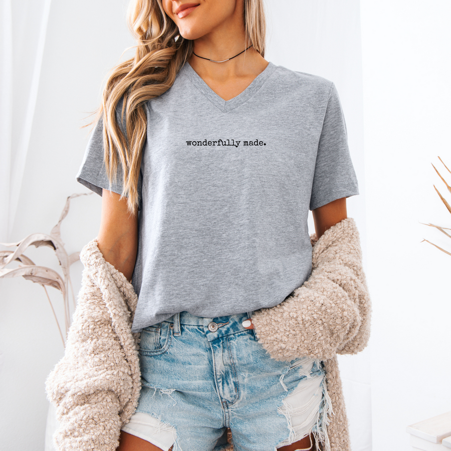 V-Neck "wonderfully made." Tee