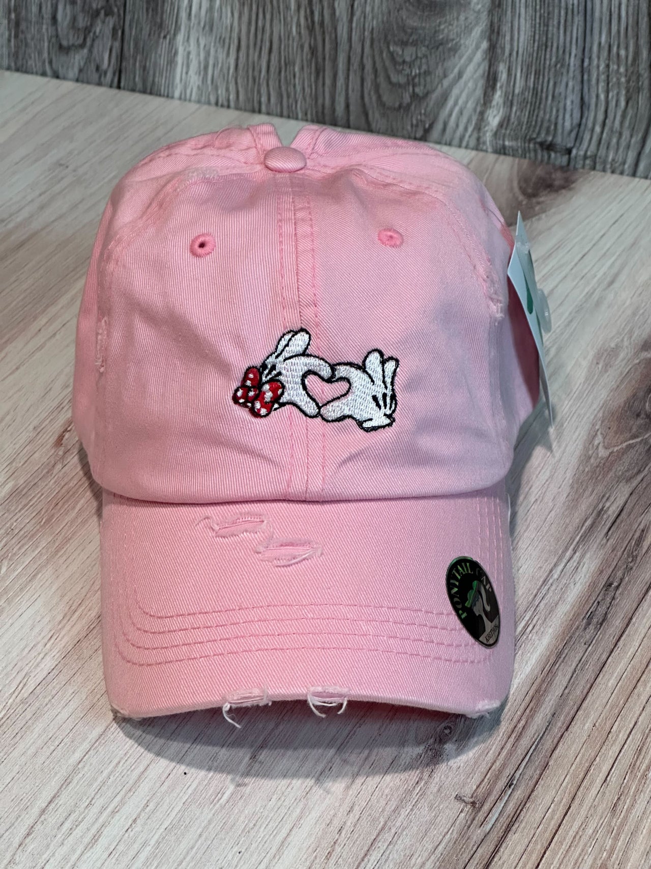 Pink Mickey & Minnie Heart Hands Ponytail Hat