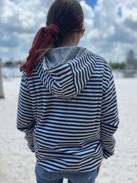 Thumbnail for Navy & White Striped 1/4 Zip Rain Jacket w/ Red Silhouette -LINED LADIES FIT