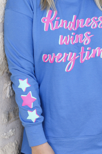 Thumbnail for Kindness Wins Every Time Puff Print Sweatshirt (Flo blue)