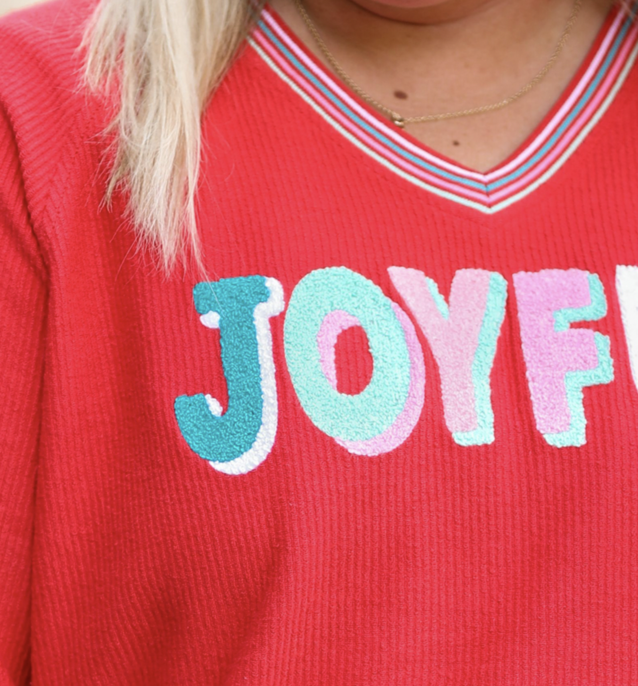 Joyful  Chenille letters - Rib Corded Sweater